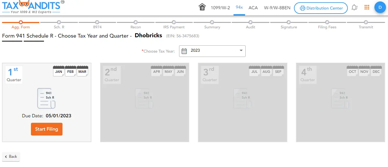 Choose Tax Year and Quarter